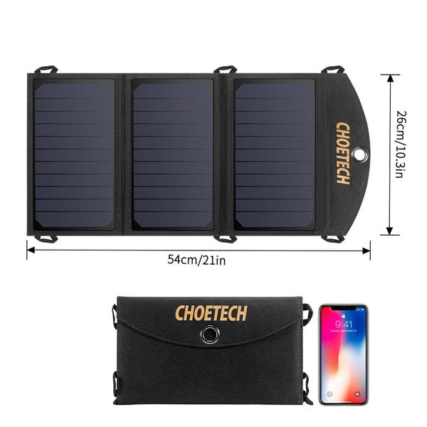 Choetech SC001 solcelle foldbar oplader 19W 2x USB-A - sort