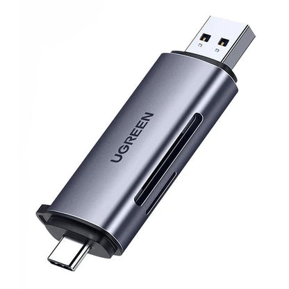 Ugreen CM185 50706 kortlæser til SD / micro SD-kort på USB-A 3.0 / USB-C 3.0 - grå