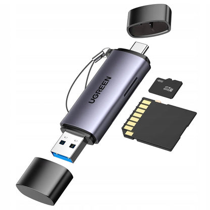 Ugreen CM185 50706 kortlæser til SD / micro SD-kort på USB-A 3.0 / USB-C 3.0 - grå