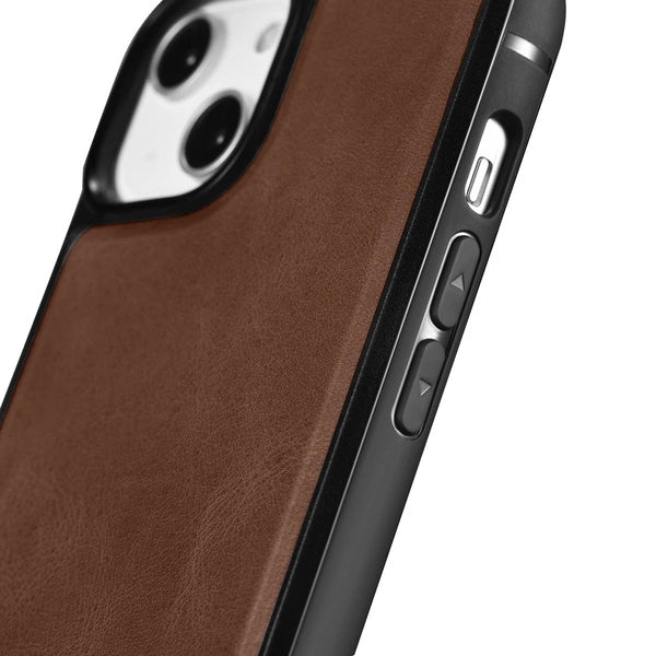 iCarer Leather Oil Wax case covered with natural leather for iPhone 14 brown (WMI14220717-BN)