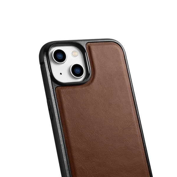 iCarer Leather Oil Wax case covered with natural leather for iPhone 14 brown (WMI14220717-BN)