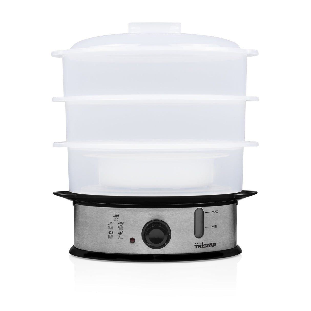 Tristar VS-3914 dampkoger 3 kurv(e) Bordplade 1200 W Sort, Rustfrit stål, Gennemsigtig