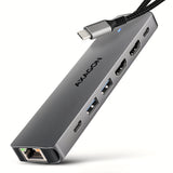 Axagon HMC-7HX2 USB 5Gbps hub, 2x USB-A, USB-C, 2x HDMI 4k/60Hz, RJ-45, PD 100W