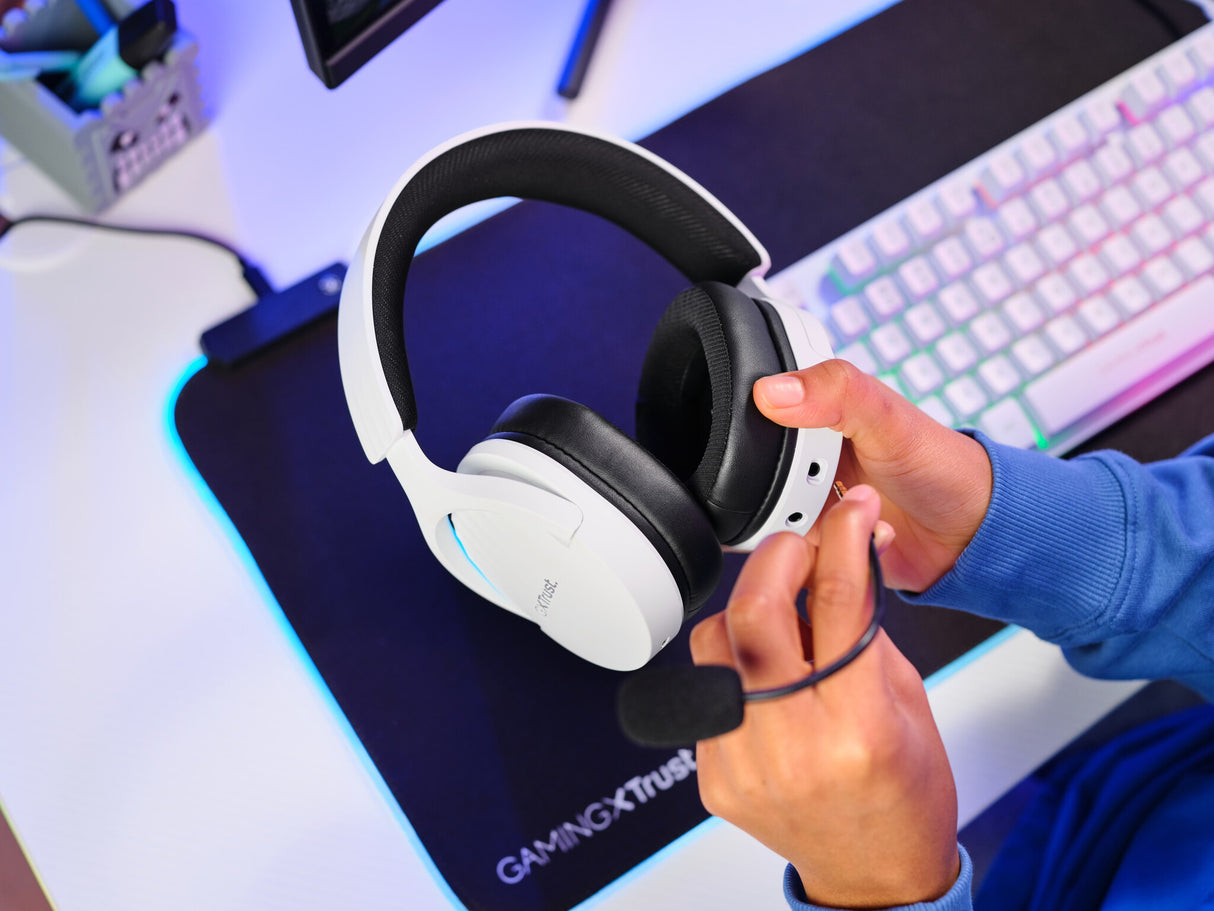 Trust GXT 491W FAYZO Headset Kabel & trådløs Spil USB Type-C Bluetooth Sort, Hvid