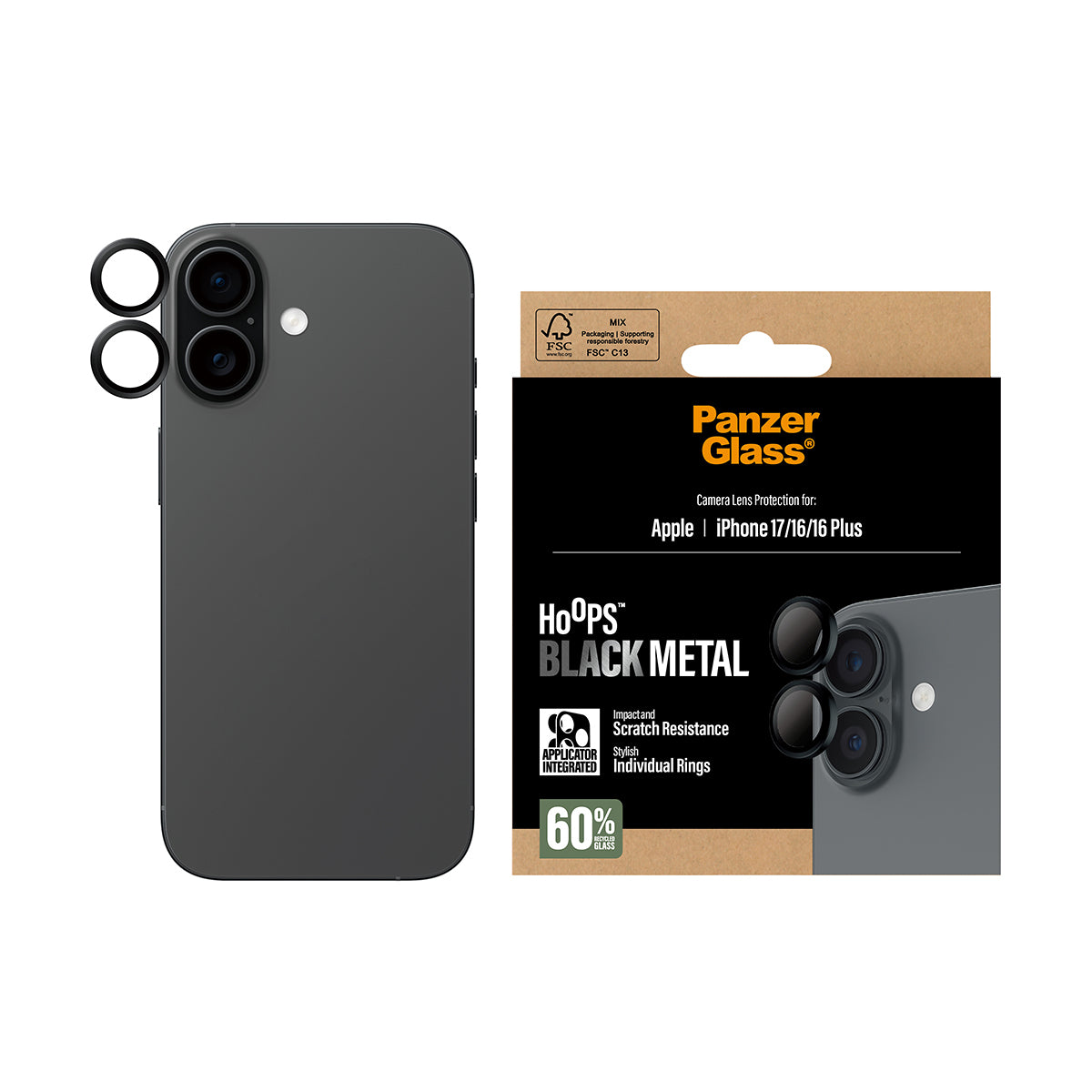 PanzerGlass ® Hoops® Sort Kameralinsebeskytter iPhone 17 | iPhone 16 | 16 Plus