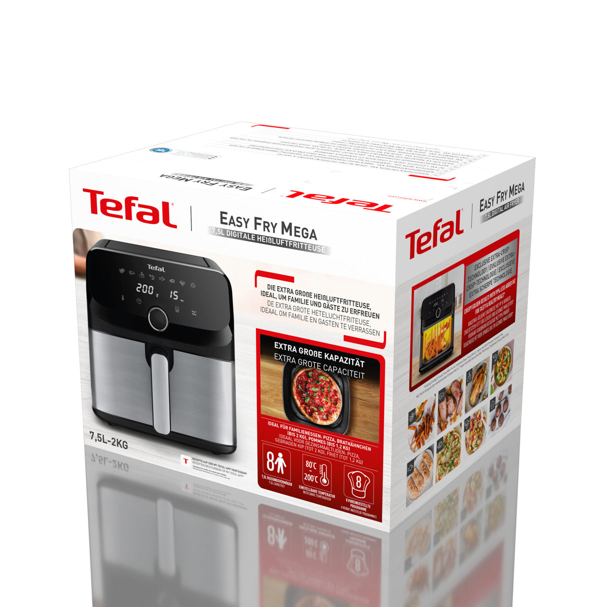Tefal Easy Fry Mega EY855D10 frituregryde Enkelt 7,5 L Enkeltstående 2020 W Varmluftsteger Sort, Rustfrit stål