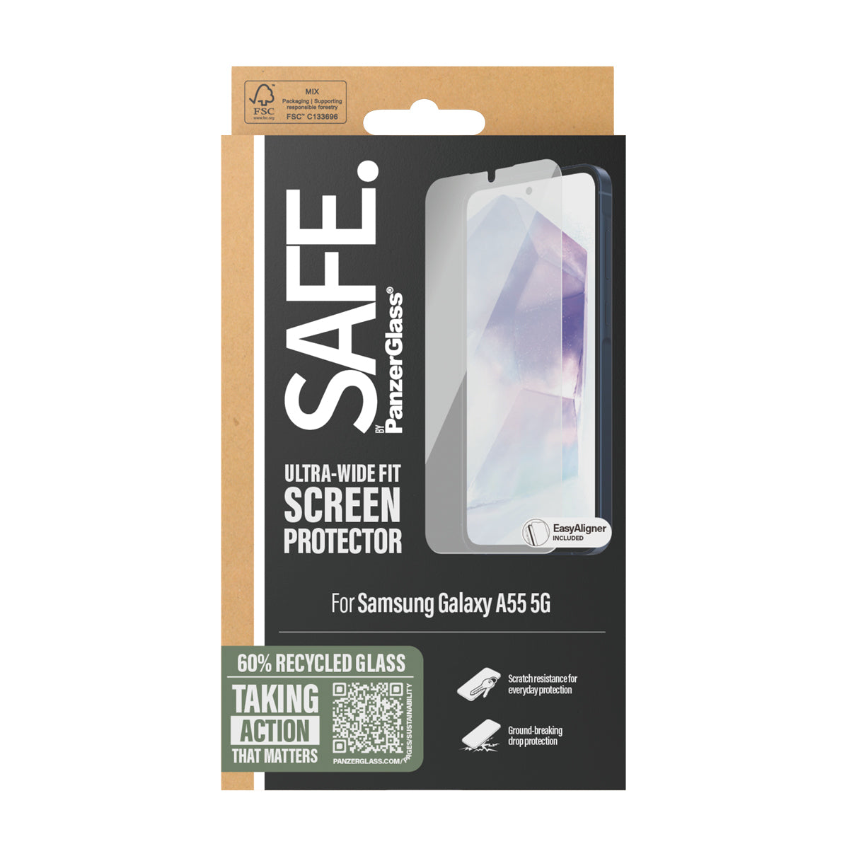 PanzerGlass SAFE. by ® Skærmbeskyttelse Samsung Galaxy A55 5G | Ultra-Wide Fit