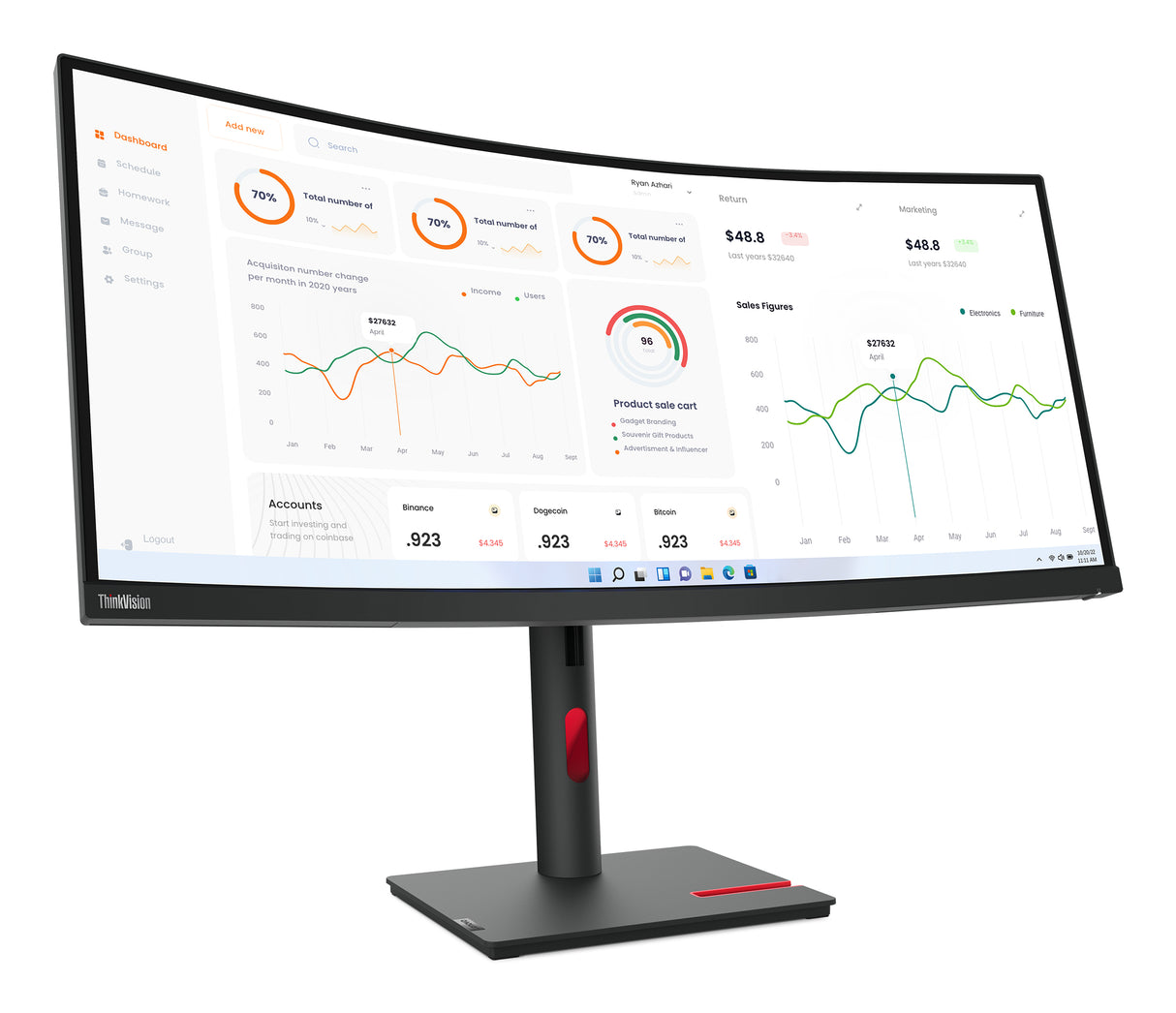 Lenovo ThinkVision T34w-30 LED display 86,4 cm (34") 3440 x 1440 pixel Wide Quad HD Sort