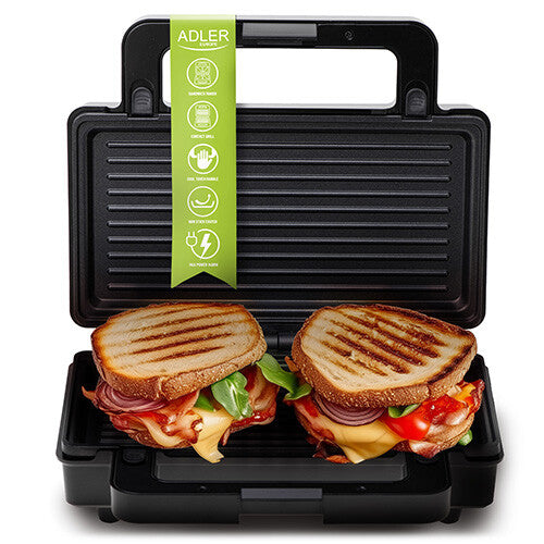 Adler AD 3073 sandwichtoaster 1400 W Sort, Sølv