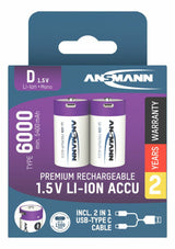 Ansmann 1314-0005 husholdningsbatteri Genopladeligt batteri D Lithium-Ion (Li-Ion)