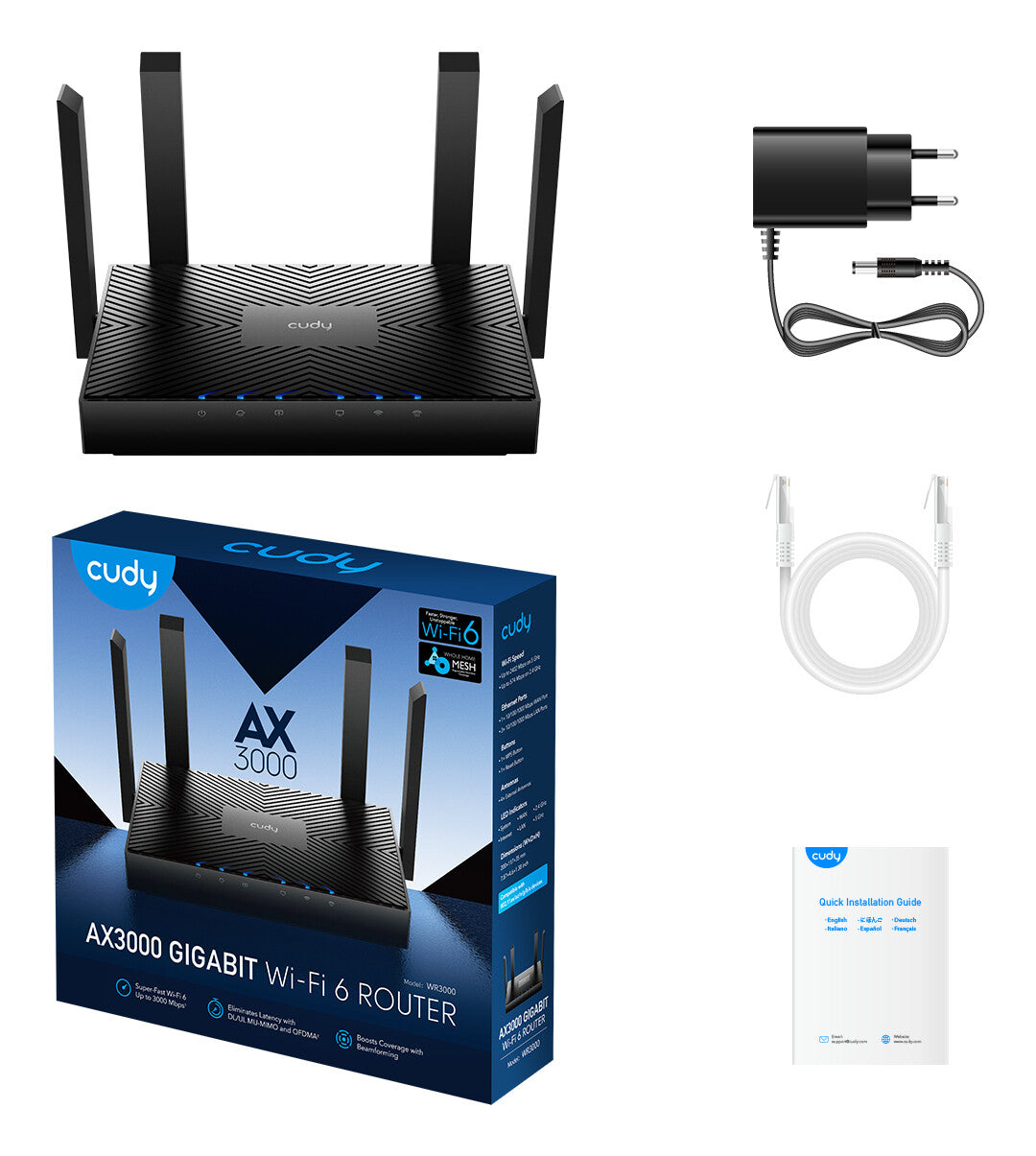 Cudy WR3000 trådløs router Gigabit Ethernet Dual-band (2,4 GHz / 5 GHz) Sort