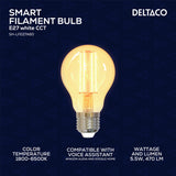 Deltaco SMART H LED filament lamp E27 WiFI 2.4GHz 5.5W 470lm Dim