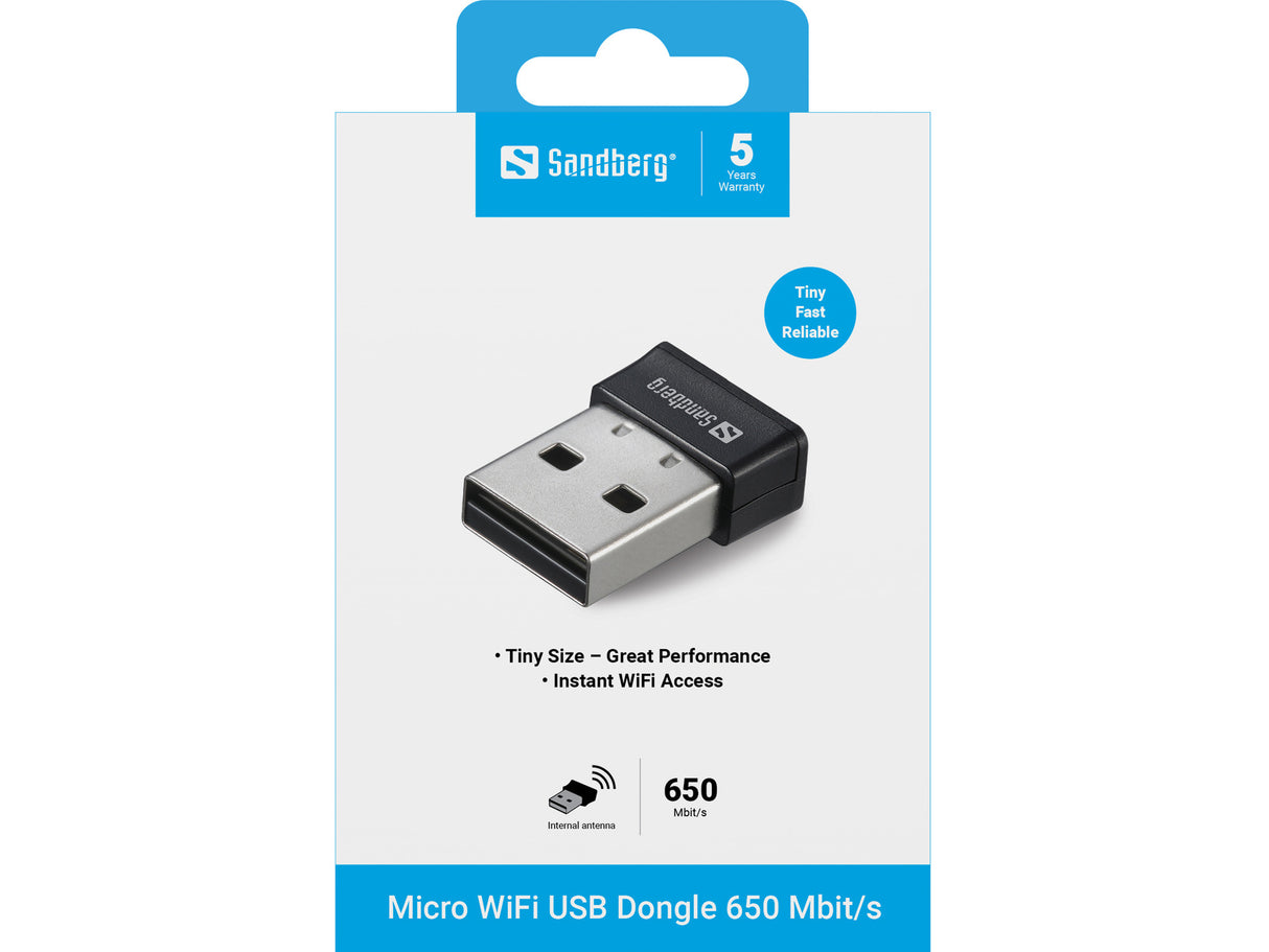 Sandberg Micro Wifi Dongle 650 Mbit/s, Black