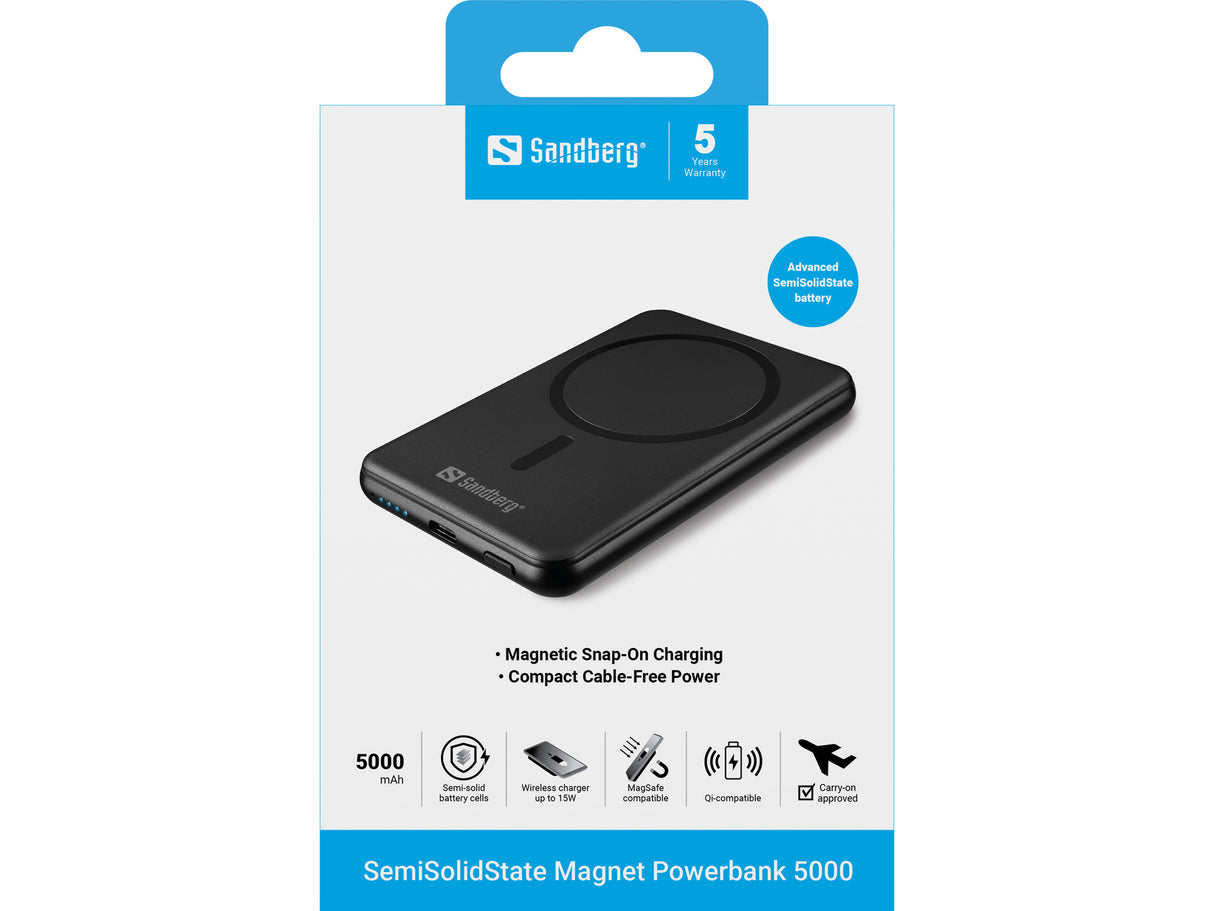 Sandberg 421-50 powerbank Halvfast tilstand 5000 mAh Trådløs opladning Sort
