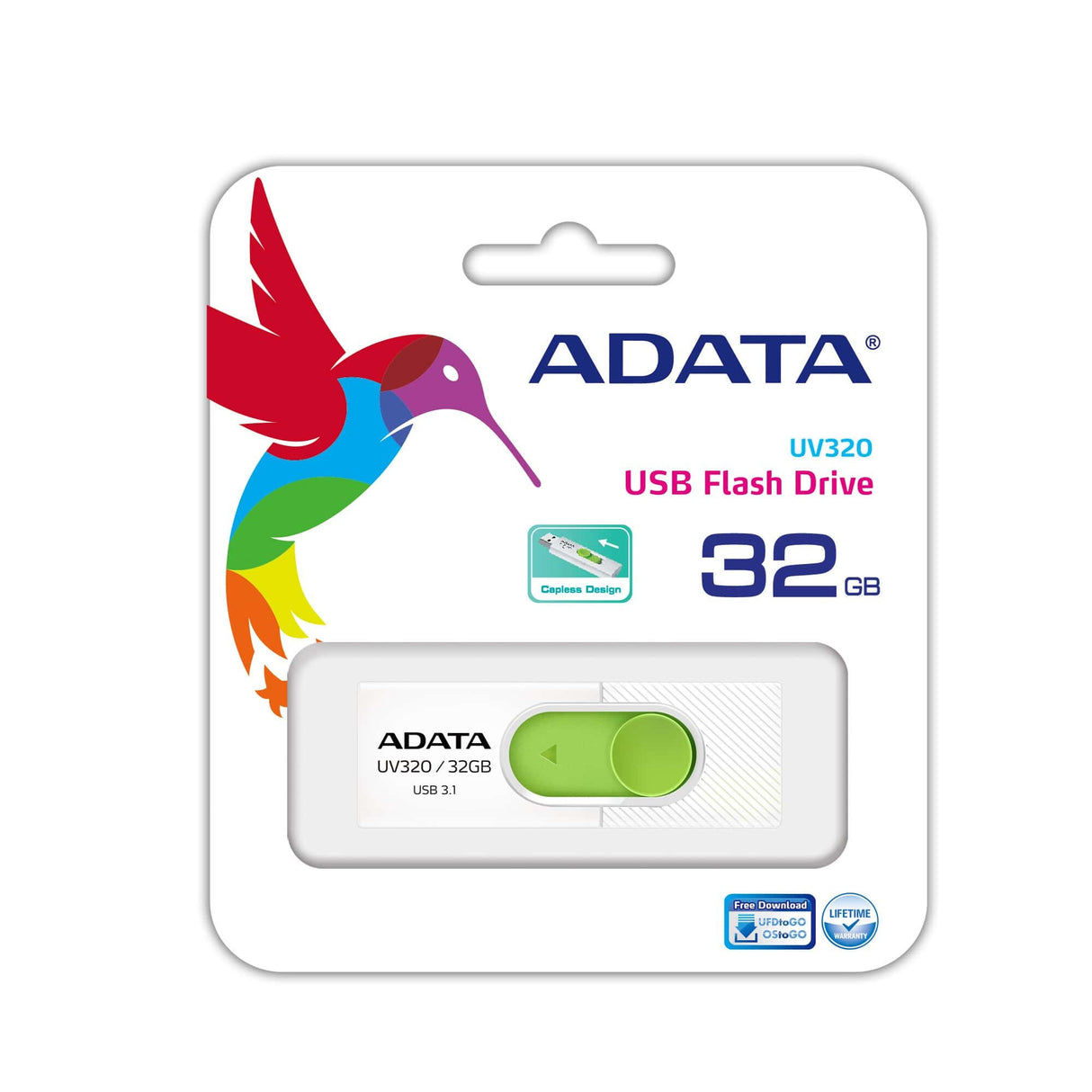 ADATA UV320 USB-nøgle 32 GB USB Type-A 3.2 Gen 1 (3.1 Gen 1) Grøn, Hvid
