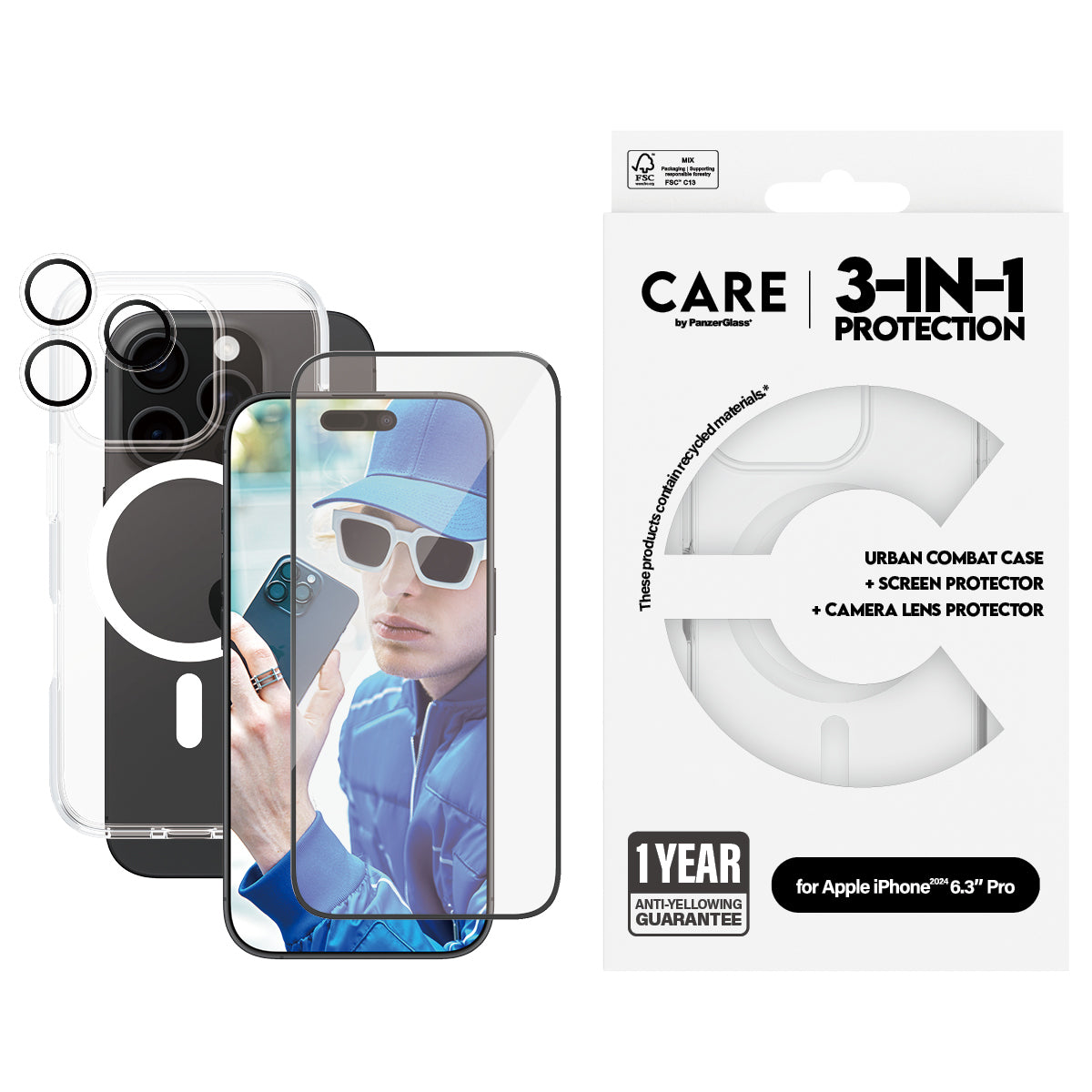 PanzerGlass CARE by ® Flagship 3-i-1 Pakke iPhone 16 Pro