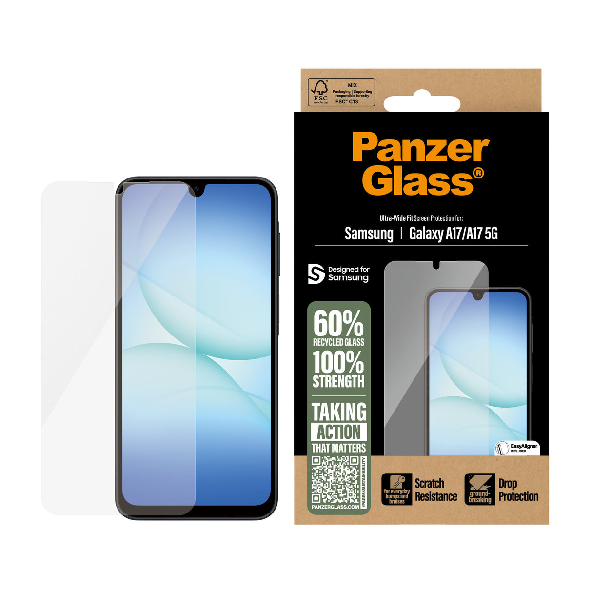 PanzerGlass ® Skærmbeskyttelse Samsung Galaxy A17 | A17 5G | Ultra-Wide Fit m. EasyAligner