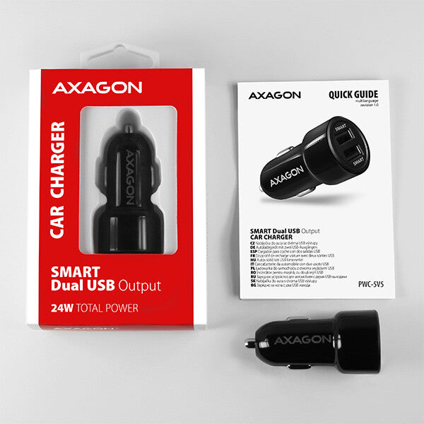 Axagon PWC-5V5 oplader til mobil enhed Mobiltelefon, Smartphone, Tablet, Universel Sort Cigartænder Hurtig opladning Automatisk