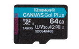 Kingston Technology 64 GB microSDXC Canvas Go! Plus Gen4 200MB/s A2 U3 V30-kort + adapter