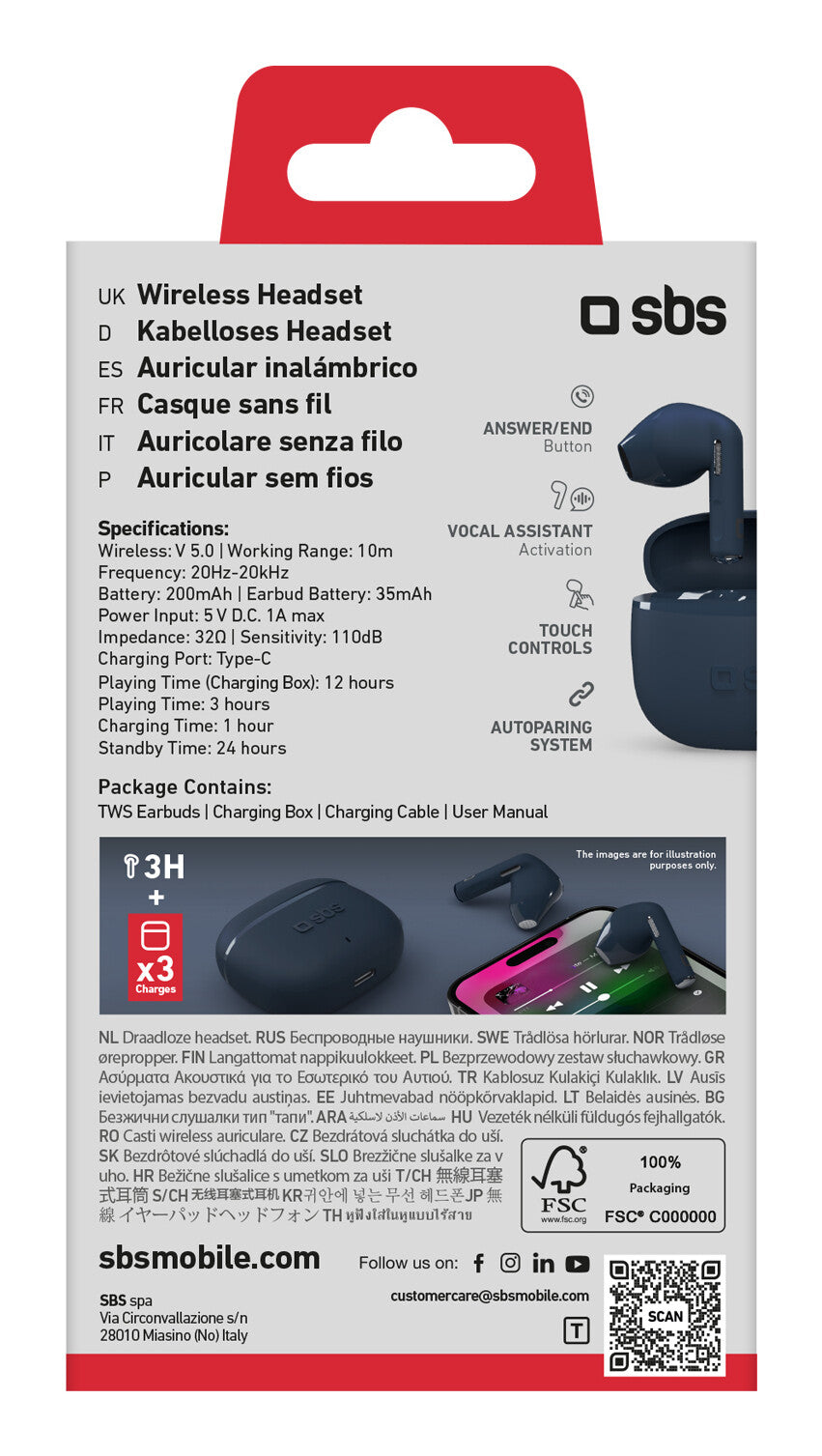 SBS TEEARTWSGOPODSG hovedtelefoner/headset True Wireless Stereo (TWS) I ørerne Opkald/musik Bluetooth Grå