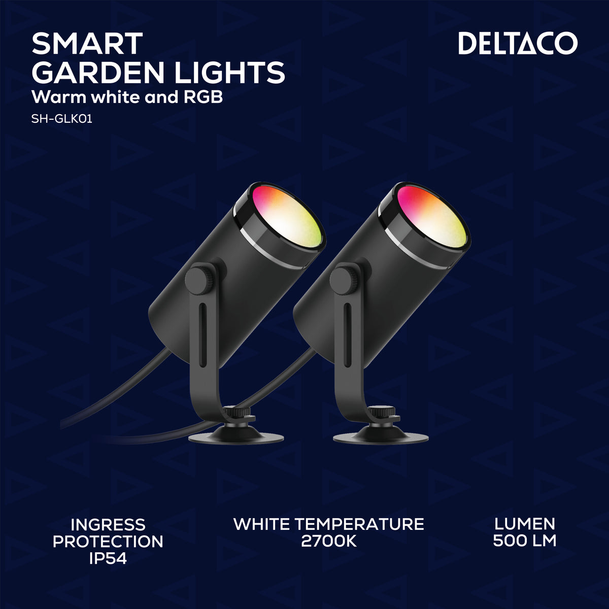 Deltaco SH-GLKEX01, Smart RGB havelys med varmt hvidt lys, sort