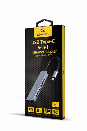 Gembird A-CM-COMBO5-03 laptop dock/port replicator Wired USB 3.2 Gen 1 (3.1 Gen 1) Type-C Silver