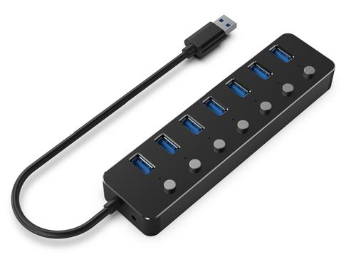 Gembird UHB-U3P7P-01 interface hub USB 3.2 Gen 1 (3.1 Gen 1) Type-A 5000 Mbit/s Black