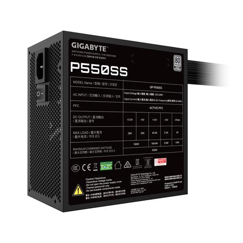 GIGABYTE P550SS Power Supply - PCIe 5.0, 80 PLUS Silver, 120mm Fan, ATX 3.0 compatible, UK Plug