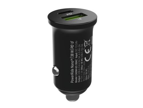 Green Cell GC CADM-GC-38AC - USB-Ladegeraet 38 W 1x USB-C USB-A schwarz Flashlight, GPS, Headphones, Mobile phone, Navigator, Other, Portable speaker, Power bank, Smartphone, Smartwatch, Tablet, Universal Black Cigar lighter Fast charging Auto, Indoo