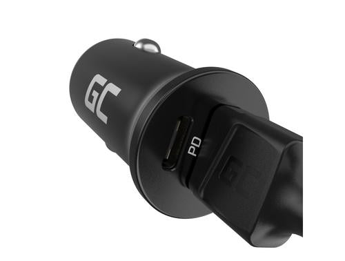 Green Cell GC CADM-GC-38AC - USB-Ladegeraet 38 W 1x USB-C USB-A schwarz Flashlight, GPS, Headphones, Mobile phone, Navigator, Other, Portable speaker, Power bank, Smartphone, Smartwatch, Tablet, Universal Black Cigar lighter Fast charging Auto, Indoo