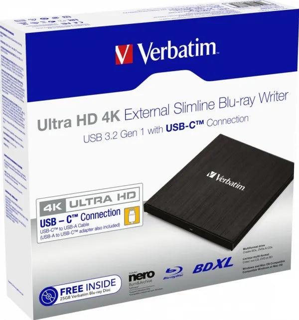 Verbatim Ultra HD 4K - Disk drev - BDXL Writer - 6x/4x - SuperSpeed USB 3.1 Gen 1 - ekstern
