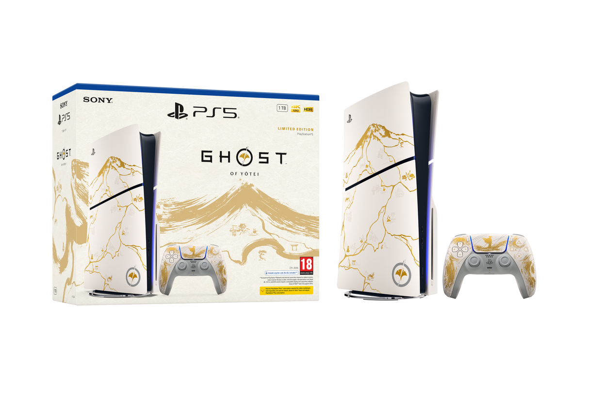 Sony PlayStation 5 - Ghost of Yotei Gold Limited Edition 1,02 TB Wi-Fi Sort, Hvid