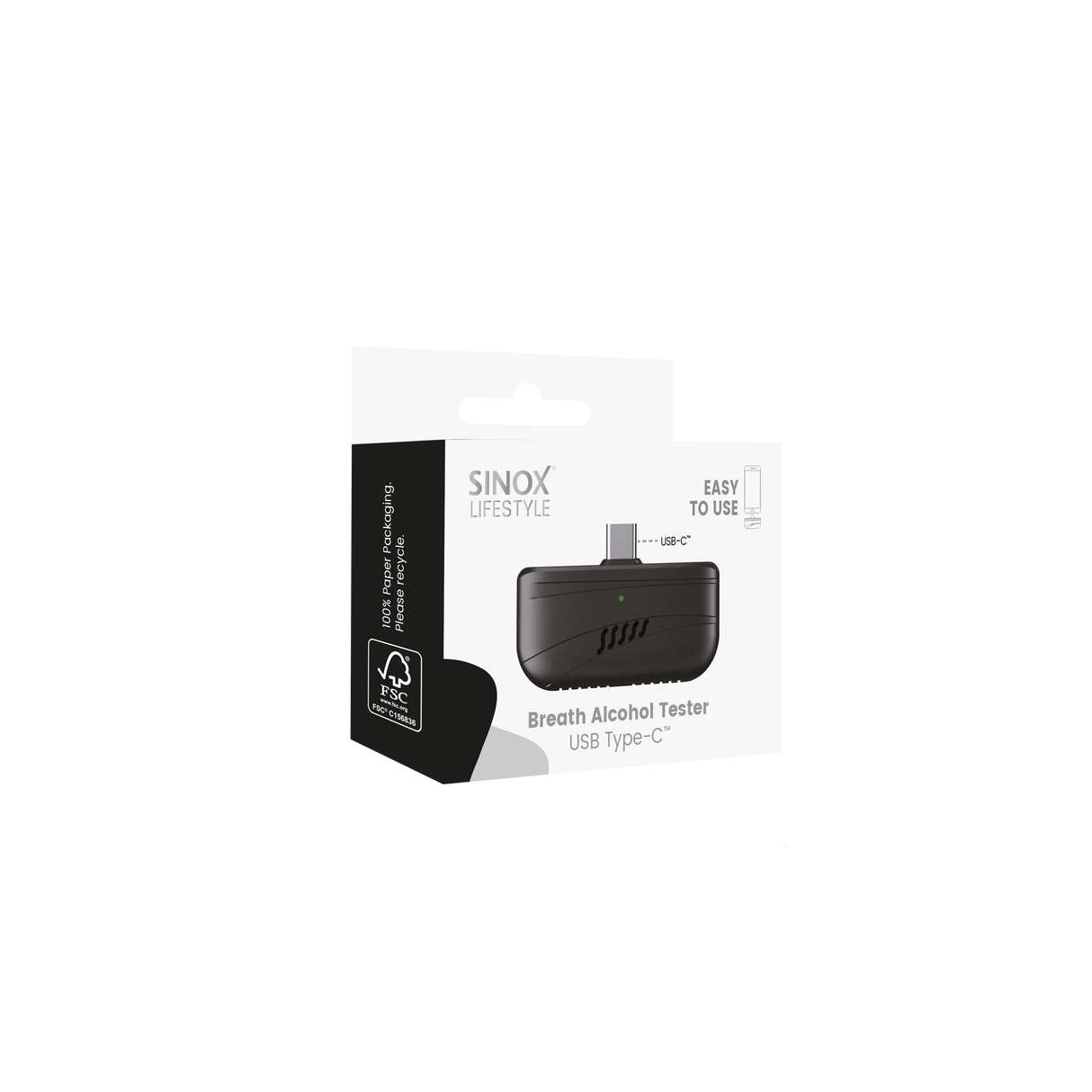 Sinox Mini Alkoholtester USB-C. Sort