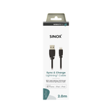 Sinox PRO Lightning kabel m/original Apple™ chip. 2m. Sort