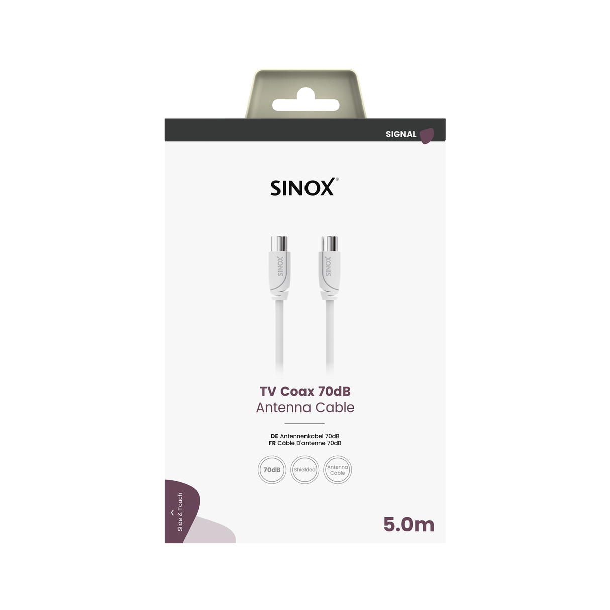 Sinox 70dB antennekabel. 5m. Hvid