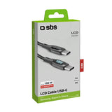 SBS USB-C til USB-C data- og opladninskabel med LCD display. Sort