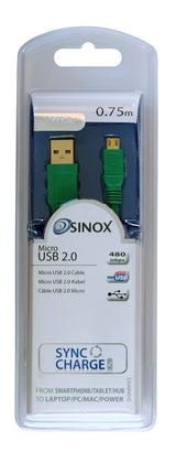 Sinox Micro USB kabel. 0,75m. Grøn