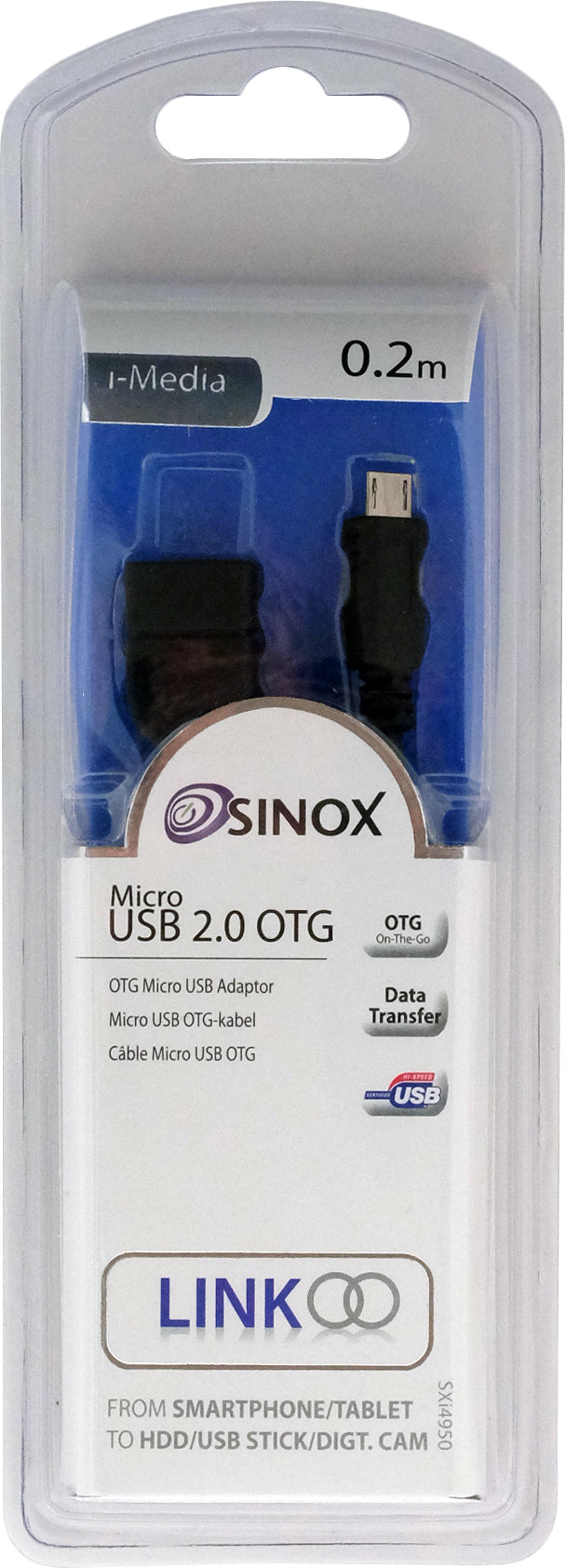 Sinox Micro USB OTG adapter. 0,2m. Sort