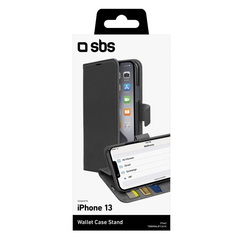 SBS Book Wallet Case med standerfunktion til iPhone 14/13. Sort