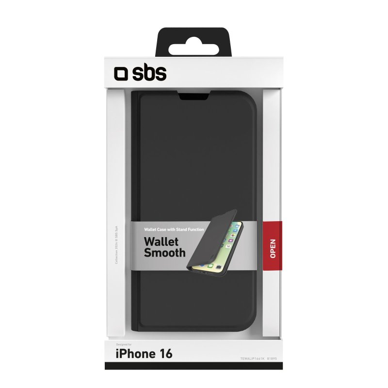 SBS-etui i bogstil med stativstøtte og soft touch-overflade til iPhone 16