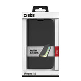 SBS-etui i bogstil med stativstøtte og soft touch-overflade til iPhone 16