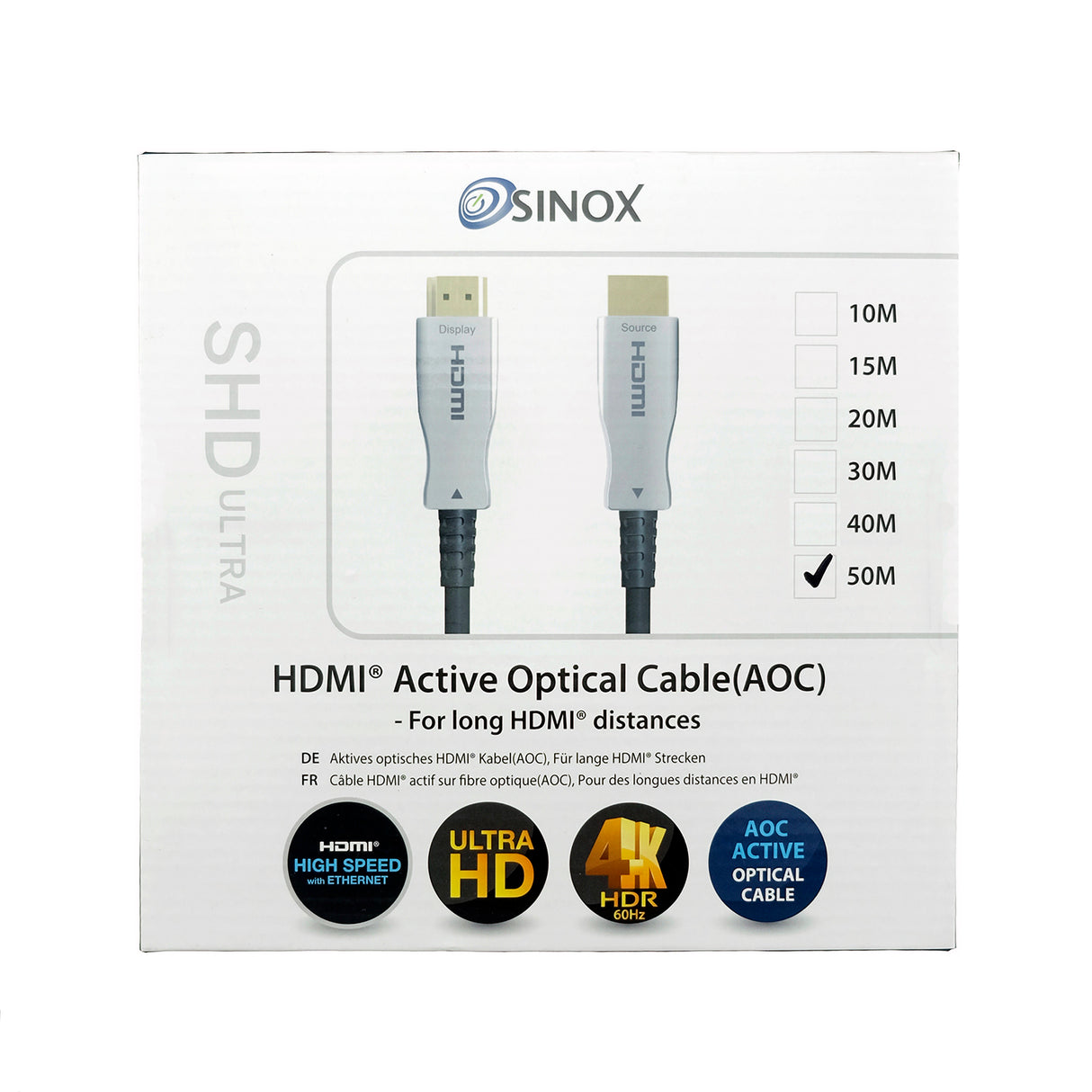Sinox SHD HDMI™ Optisk kabel 4K60Hz+E. 50m. Sort