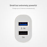 SBS 2100 mAh oplader. 2.1A + 1A. Hvid
