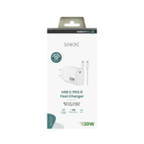 Sinox PRO 230V USB-C PD oplader 20W m/USB-C kabel. Hvid