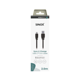 Sinox PRO USB C til USB A kabel. 2m. Sort