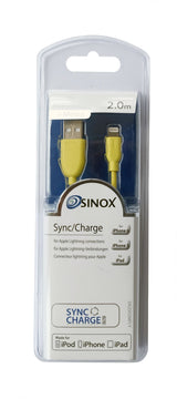 Sinox Lightning kabel m/original Apple™ chip. 2m. Gul