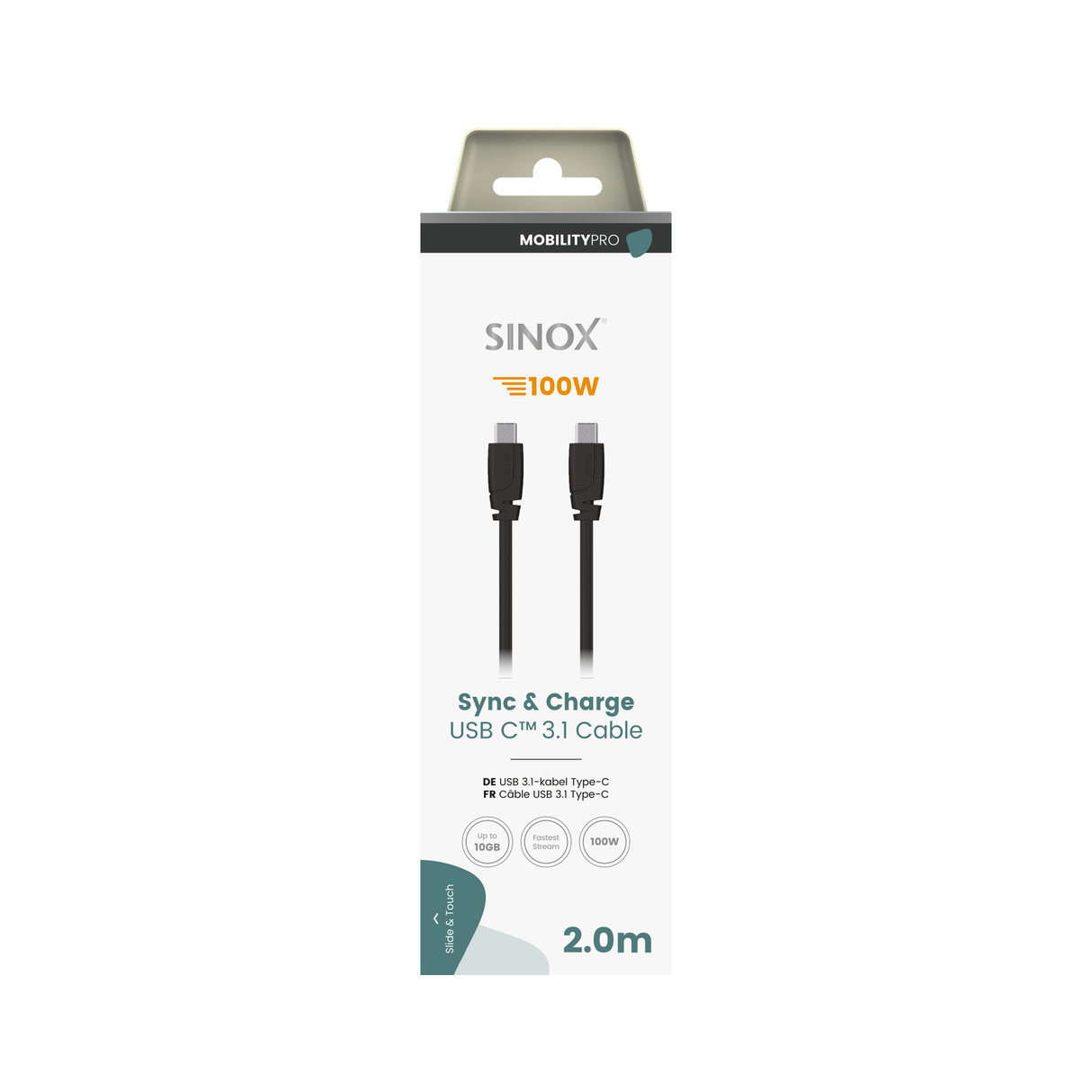 Sinox PRO USB C 3.1 kabel. 2m. Sort