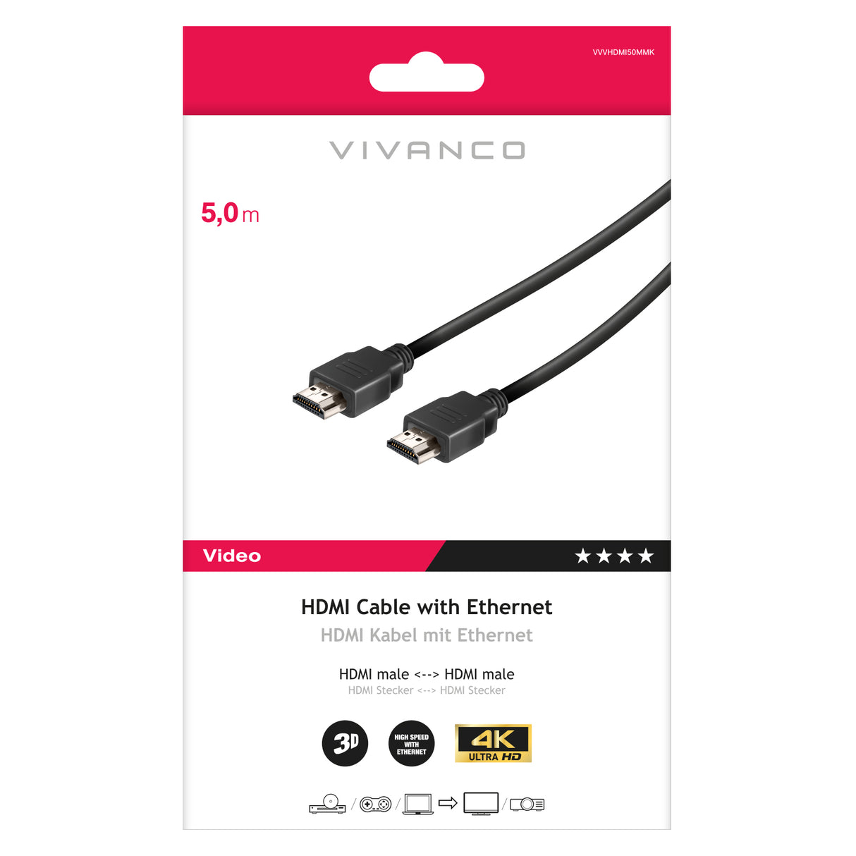 Vivanco HDMI Type A-kabel til 3D og 4K Ultra HD