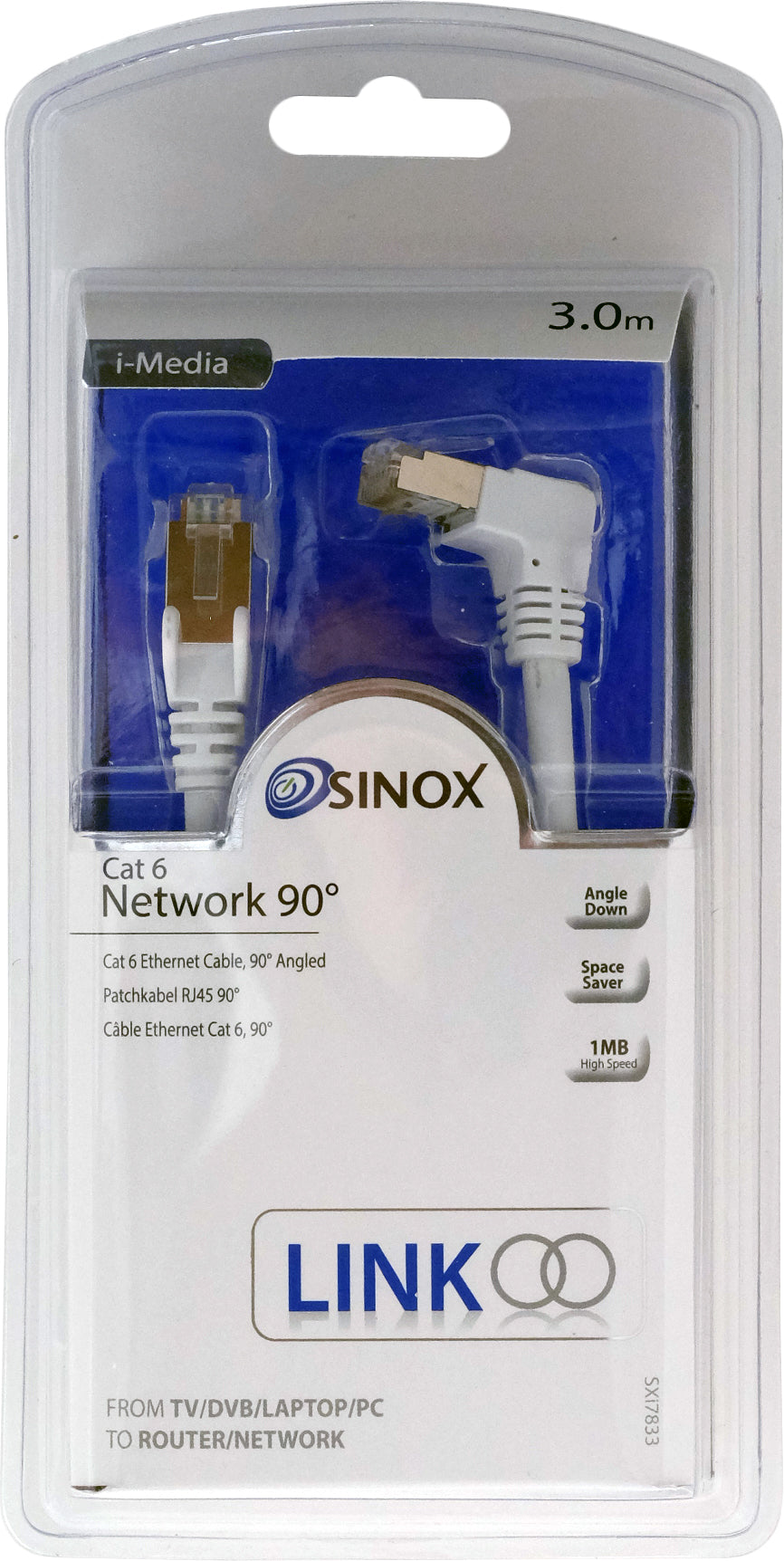 Sinox Cat6 netværkskabel. 3m. Hvid