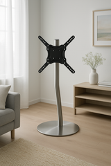 Sinox StandView TV gulvstand, vinklet med drejbar top. 26"-65". Alu finish